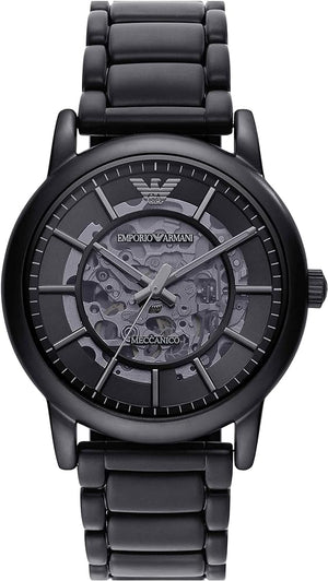 Emporio Armani Meccanico Skeleton Black Dial Black Steel Strap Watch For Men - AR60045 Authentic Buy Shop Now