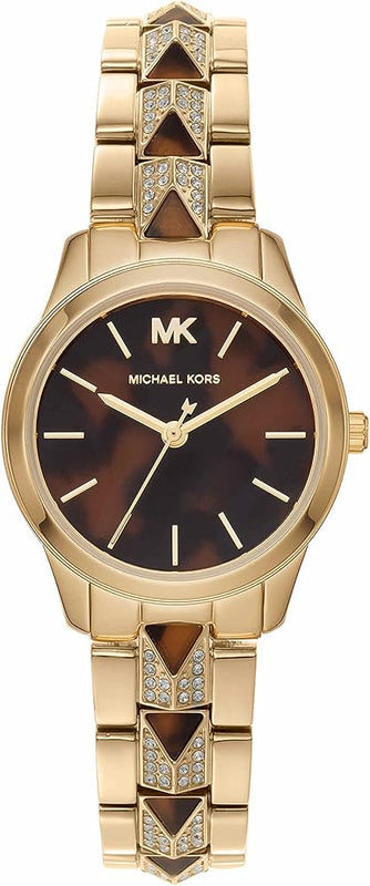 Michael Kors Runway Mercer Analog Brown Dial Gold Steel Strap Watch For Women - MK6855 Authentic Buy Shop Now