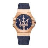 Maserati Potenza 42mm Rose Gold & Blue Dial Blue Leather Strap Watch For Men - R8851108027 Authentic Buy Shop Now