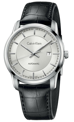 Calvin Klein Infinity Silver Dial Black Leather Strap Watch for Men - K5S341C6 Authentic Buy Shop Now
