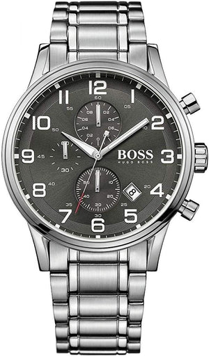 Hugo Boss Aeroliner Black Dial Silver Steel Strap Watch for Men - 1513181 Authentic Buy Shop Now