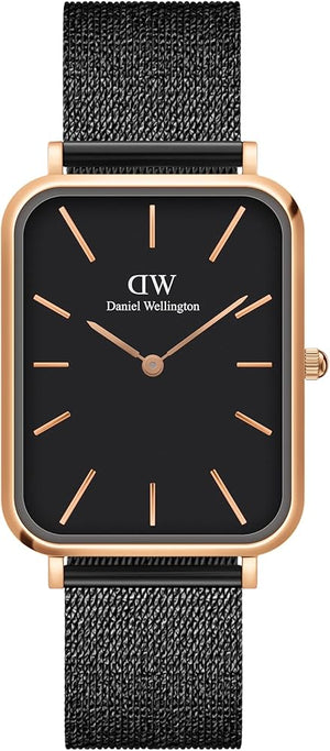Daniel Wellington Quadro Pressed Ashfield Black Dial Black Mesh Strap Watch for Women - DW00100467 Authentic Buy Shop Now
