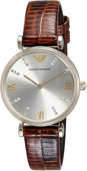 Emporio Armani Gianni T Bar Beige Dial Brown Leather Strap Watch For Women - AR1883 Authentic Buy Shop Now