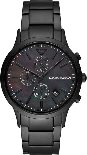 Emporio Armani Renato Chronograph Mother of Pearl Black Dial Black Steel Strap Watch For Men - AR11275 Authentic Buy Shop Now