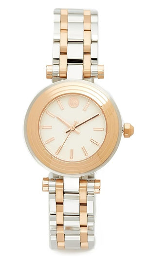 Tory Burch Classic T White Dial Two Tone Steel Strap Watch for Women - TBW9013 Authentic Buy Shop Now