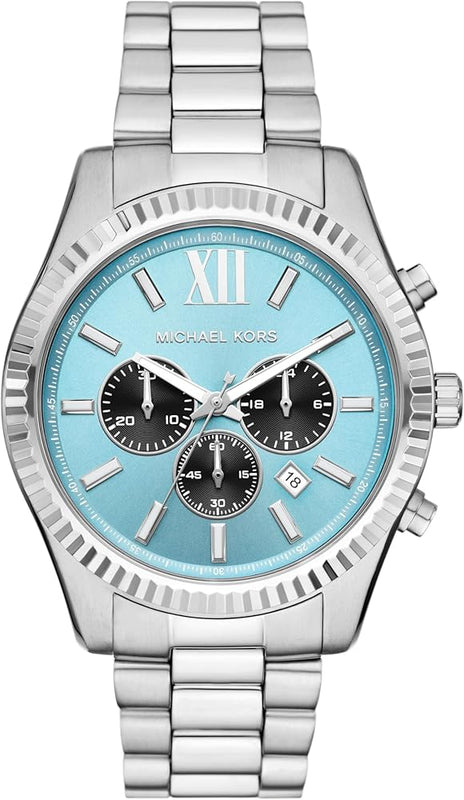 Michael Kors Lexington Chronograph Blue Dial Silver Steel Strap Watch for Men - MK9165 Authentic Buy Shop Now