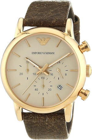 Emporio Armani Classic Chronograph White Dial Brown Leather Strap Watch For Men - AR1809 Authentic Buy Shop Now