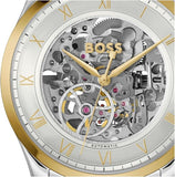 Hugo Boss Principle Skeleton Silver Dial Two Tone Steel Strap Watch for Men - 1514237 Authentic Buy Shop Now