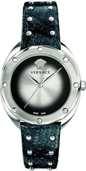 Versace Shadov Quartz Silver Dial Black Snake Leather Strap Watch for Women - VEBM00118 Authentic Buy Shop Now