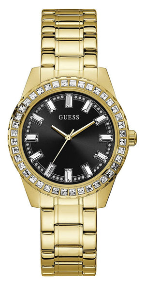 Guess Sparkler Diamonds Black Dial Gold Steel Strap Watch for Women - GW0111L2 Authentic Buy Shop Now