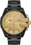 Diesel Mega Chief Chronograph Gold Dial Black Steel Strap Watch For Men - DZ4485 Authentic Buy Shop Now