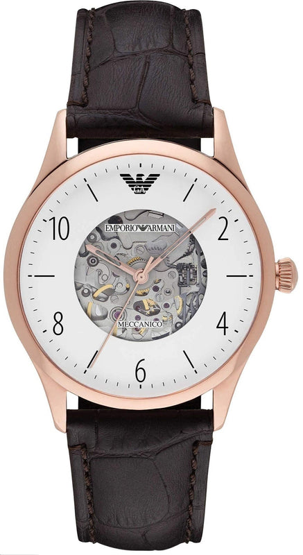 Emporio Armani Meccanico White Dial Brown Leather Strap Watch For Men - AR1920 Authentic Buy Shop Now