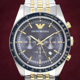 Emporio Armani Tazio Chronograph Blue Dial Gold & Silver Stainless Steel Strap Watch For Men - AR8030 Authentic Buy Shop Now