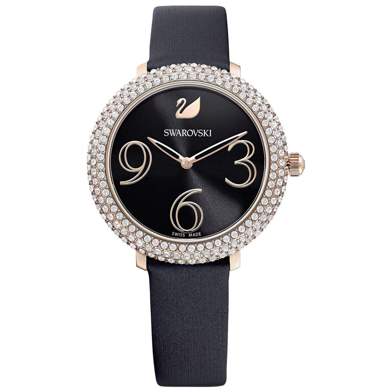 Swarovski Crystal Frost Black Dial Black Leather Strap Watch for Women - 5484058 Authentic Buy Shop Now