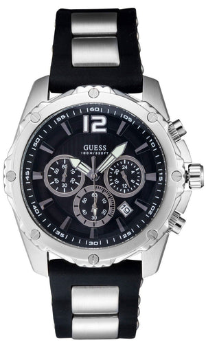 Guess Intrepid Chronograph Black Dial Two Tone Steel Strap Watch for Men - W0167G1 Authentic Buy Shop Now