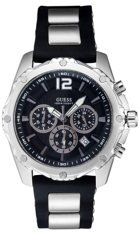 Guess Intrepid Chronograph Black Dial Two Tone Steel Strap Watch for Men - W0167G1 Authentic Buy Shop Now