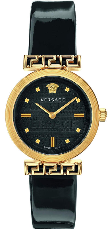Versace Greca Meander Black Dial Black Leather Strap Watch for Women - VELW00420 Authentic Buy Shop Now