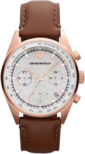Emporio Armani Sportivo Chronograph White Dial Brown Leather Strap Watch For Men - AR5996 Authentic Buy Shop Now