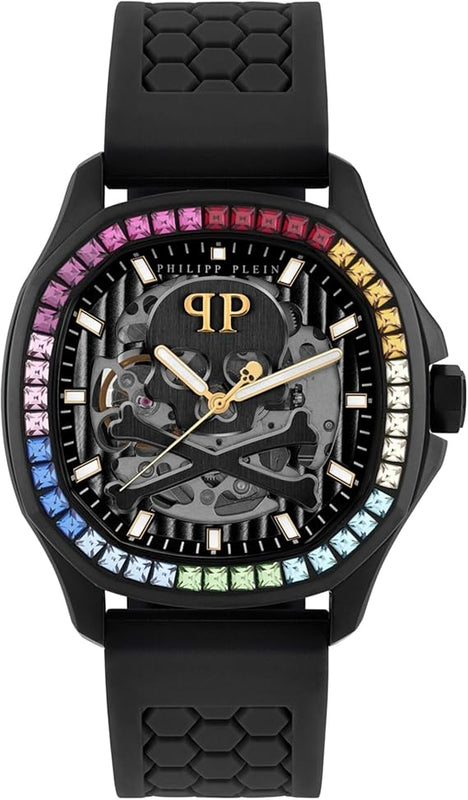 Philipp Plein Skeleton Spectre Black Dial Black Silicone Strap Watch for Men - PWRAA1023 Authentic Buy Shop Now