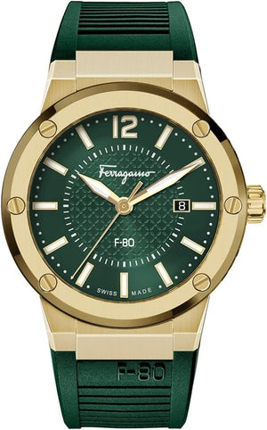 Salvatore Ferragamo F-80 Classic Green Dial Green Rubber Strap Watch for Men - SFHY02022 Authentic Buy Shop Now