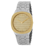 Gucci 25H Quartz Gold Dial Silver Steel Strap Watch for Women - YA163403 Authentic Buy Shop Now