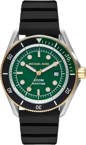 Michael Kors Maritime Analog Green Dial Black Silicone Strap Watch for Men - MK9158 Authentic Buy Shop Now