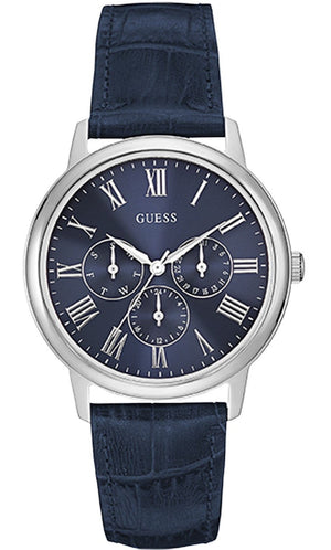 Guess Wafer Chronograph Quartz Blue Dial Blue Leather Strap Watch For Men - W0496G3 Authentic Buy Shop Now