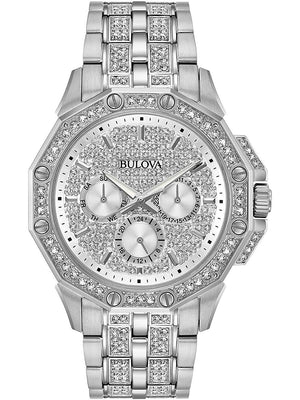Bulova Crystal Collection Pave Silver Dial with Crystals Silver Steel Strap Watch for Men - 96C134 Authentic Buy Shop Now