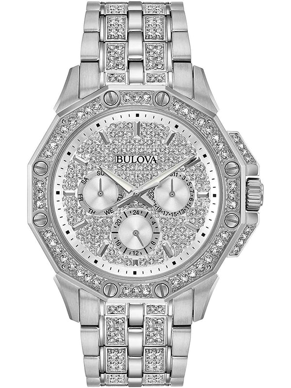 Bulova Crystal Collection Pave Silver Dial with Crystals Silver Steel Strap Watch for Men - 96C134 Authentic Buy Shop Now