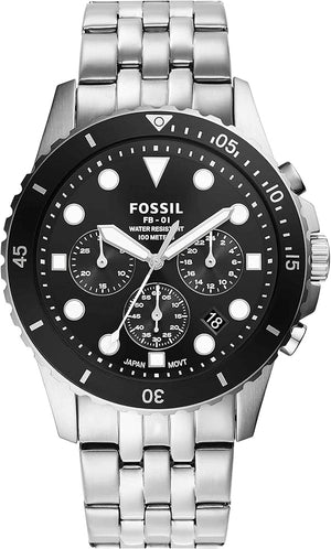 Fossil FB-01 Chronograph Black Dial Silver Steel Strap Watch for Men - FS5837 Authentic Buy Shop Now