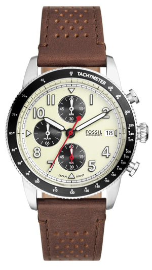 Fossil Sport Tourer Chronograph White Dial Brown Leather Strap Watch for Men - FS6042 Authentic Buy Shop Now