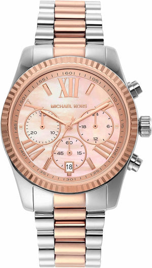 Michael Kors Lexington Chronograph Rose Gold Dial Two Tone Steel Strap Watch For Women - MK7219 Authentic Buy Shop Now