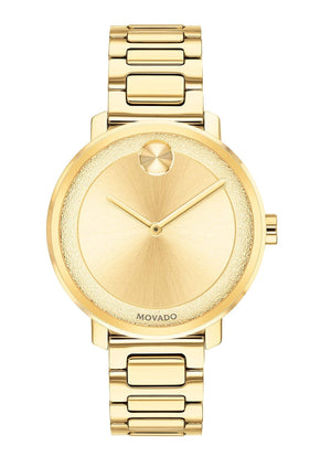 Movado Bold Yellow Gold Dial Yellow Gold Steel Strap Watch For Women - 3600085 Authentic Buy Shop Now