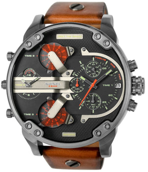 Diesel Mr Daddy 2.0 Chronograph Black Dial Brown Leather Strap Watch For Men - DZ7332 Authentic Buy Shop Now