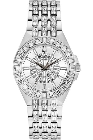 Bulova Phantom Crystal Silver Dial Silver Steel Strap Watch for Men - 96A236 Authentic Buy Shop Now