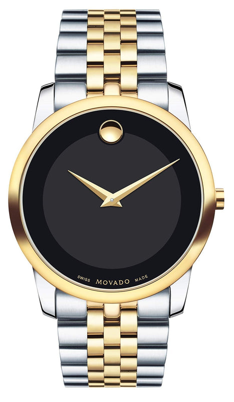Movado Museum Classic Black Dial Two Tone Steel Strap Watch For Men - 606899 Authentic Buy Shop Now