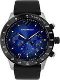 Emporio Armani Mario Chronograph Blue Dial Black Leather Strap Watch For Men - AR11522 Authentic Buy Shop Now