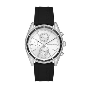 Michael Kors Hadyn Chronograph Silver Dial Black Rubber Strap Watch for Women - MK7486 Authentic Buy Shop Now