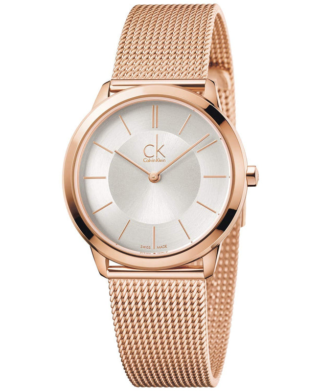 Calvin Klein Minimal White Dial Rose Gold Mesh Bracelet Watch for Women - K3M22626 Authentic Buy Shop Now