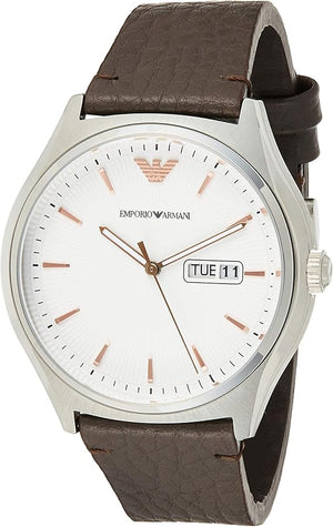 Emporio Armani Dress Quartz White Dial Brown Leather Strap Watch For Men - AR1999 Authentic Buy Shop Now