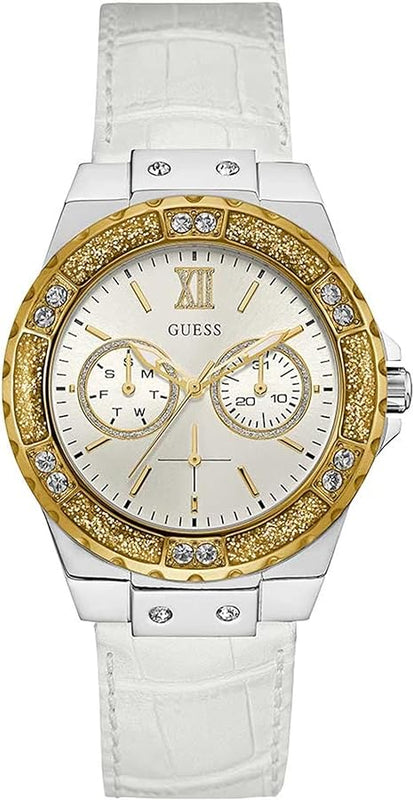 Guess Limelight Quartz Silver Dial White Leather Strap Watch For Women - W0775l8 Authentic Buy Shop Now