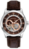 Bulova Classic Skeleton Automatic Brown Dial Brown Leather Strap Watch for Men - 96A120 Authentic Buy Shop Now