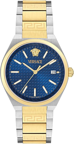 Versace V-Auria Quartz Blue Dial Two Tone Steel Strap Watch for Men - VE0F00325 Authentic Buy Shop Now
