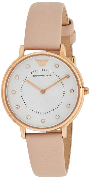 Emporio Armani Kappa Rose Gold & White Dial Beige Nude Leather Strap Watch For Women - AR2510 Authentic Buy Shop Now