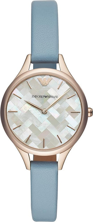 Emporio Armani Aurora Quartz Mother of Pearl White Dial Blue Leather Strap Watch For Women - AR11109 Authentic Buy Shop Now