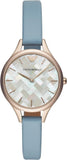 Emporio Armani Aurora Quartz Mother of Pearl White Dial Blue Leather Strap Watch For Women - AR11109 Authentic Buy Shop Now