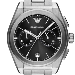 Emporio Armani Federico Chronograph Black Dial Silver Steel Strap Watch For Men - AR11560 Authentic Buy Shop Now