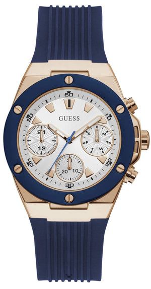Guess Athena White Dial White Dial Blue Rubber Strap Watch For Women - GW0030L5 Authentic Buy Shop Now