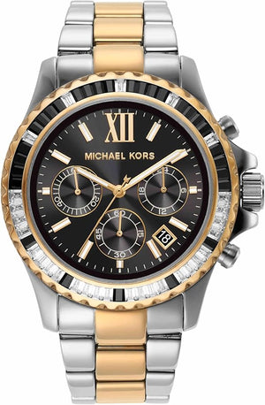 Michael Kors Everest Chronograph Black Dial Two Tone Steel Strap Watch For Women - MK7209 Authentic Buy Shop Now