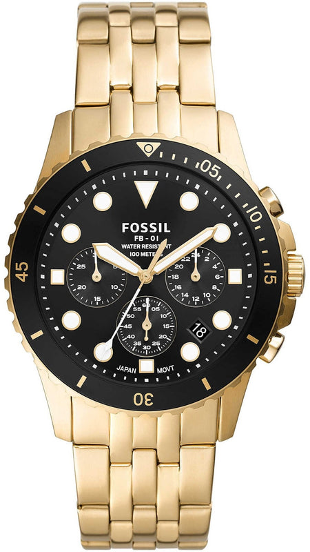 Fossil FB-01 Chronograph Black Dial Gold Steel Strap Watch for Men - FS5836 Authentic Buy Shop Now